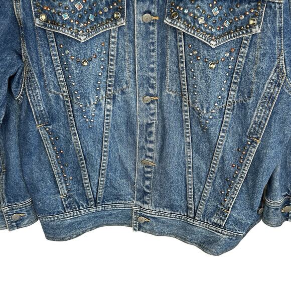 VTG Freego Western Denim Jacket 80s Medium Stud Sequin Embellished Oversized - Picture 4 of 13